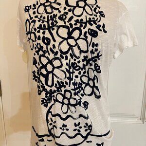 Michael De Feo for J. Crew White T Shirt XXS Womens Flower Vase Wearable Art